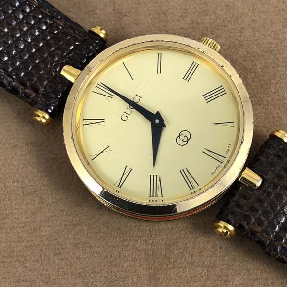 Vintage Swiss Made UNISEX Gucci 18KGP Gold Red & Green Stack Watch - Picture 6 of 8